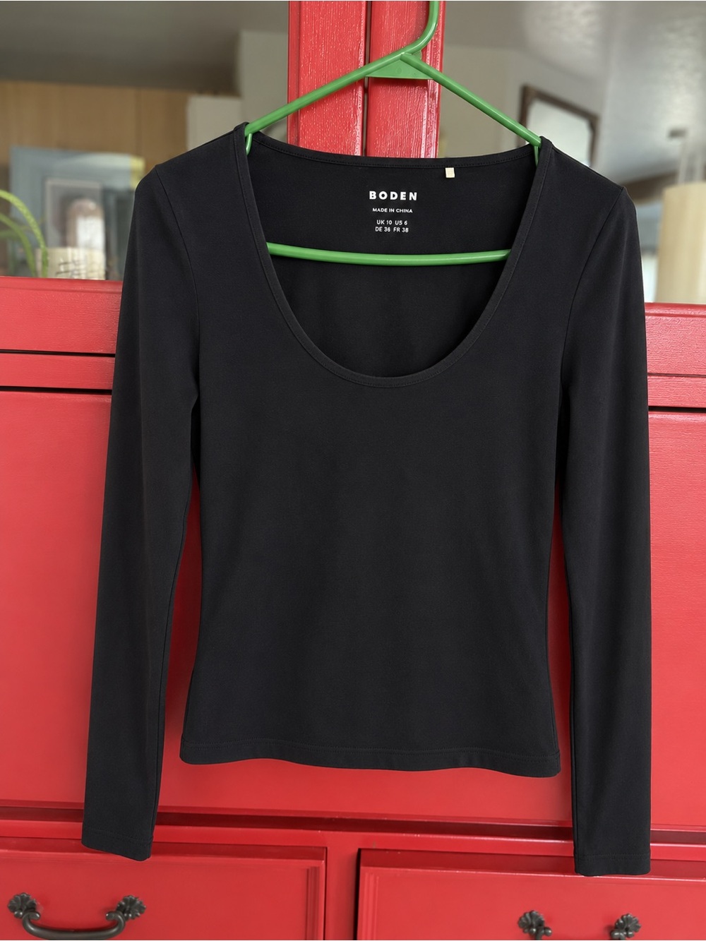 Boden Black Scoop-Neck Long-Sleeve Top